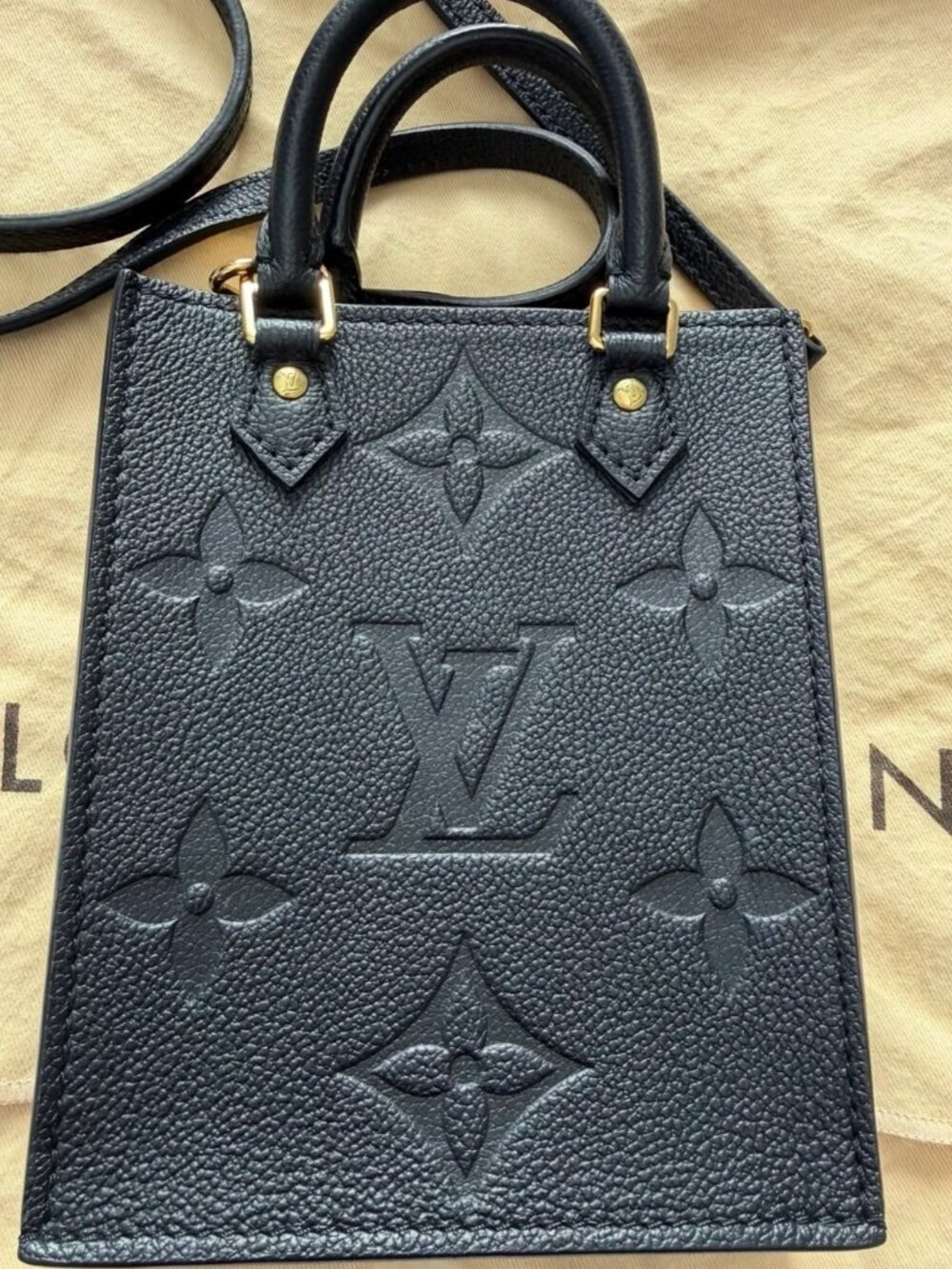 LOUIS VUITTON Empreinte Monogram Giant Petit Sac Plat in Black